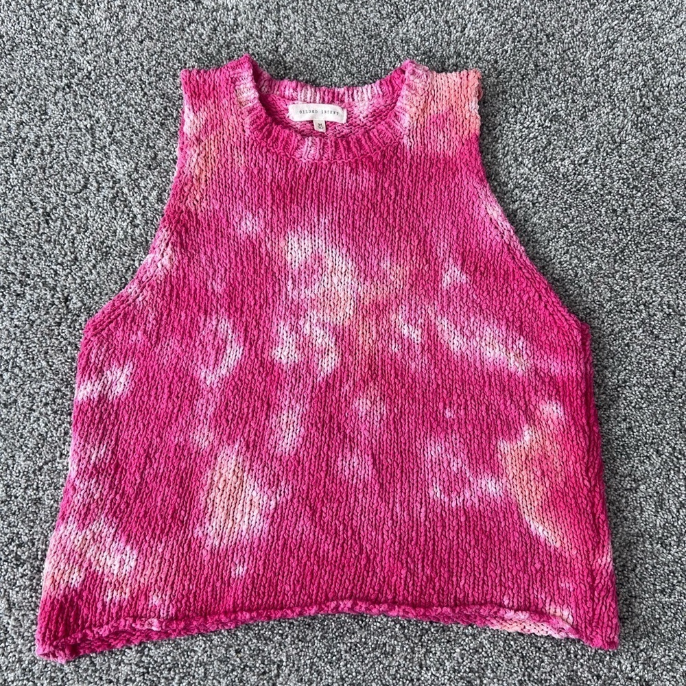 Gilded Intent 100% Cotton Sleevelessscoop Neck Pink Orange Knit Sweater Size M